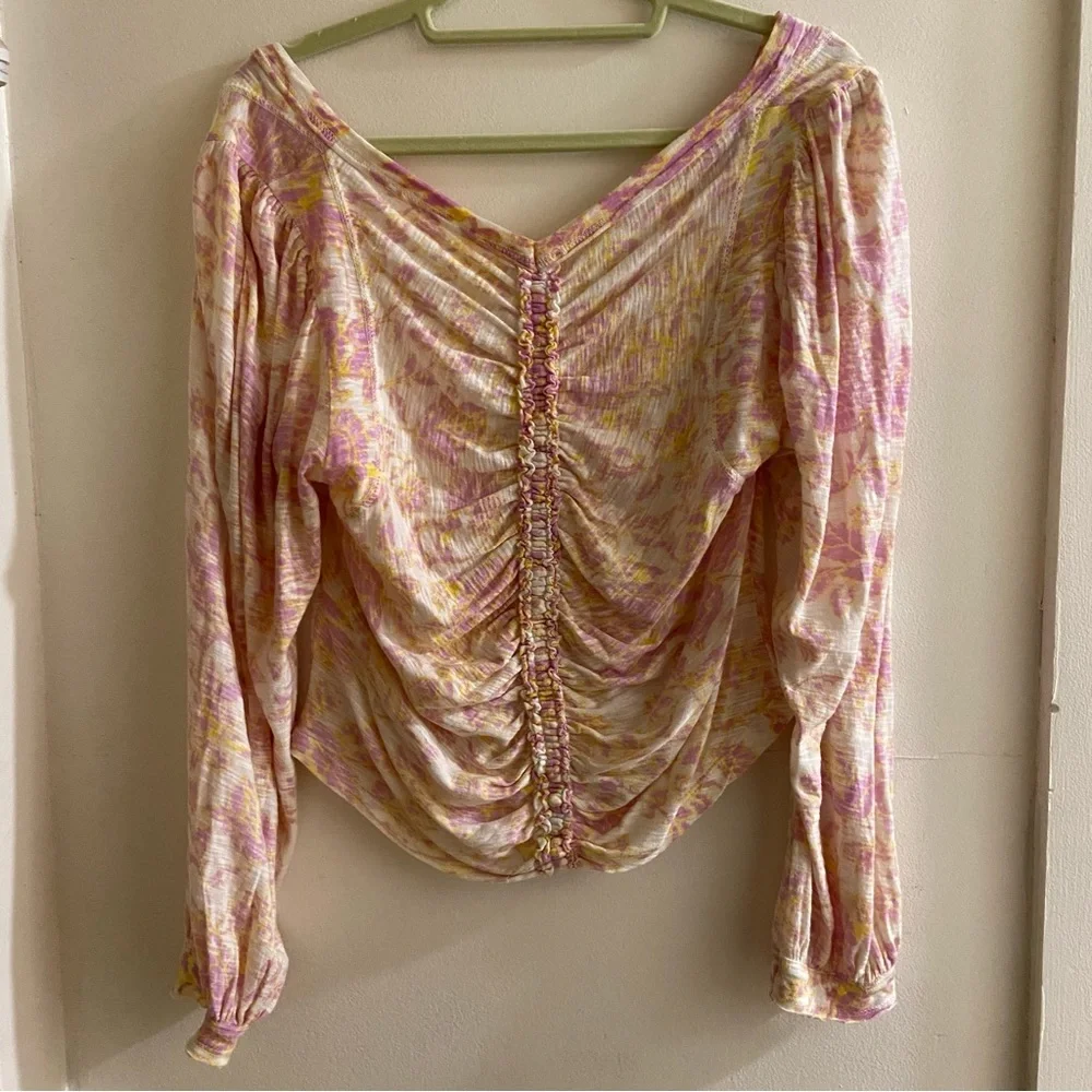 Free People Say the Word floral cinched balloon sleeve top